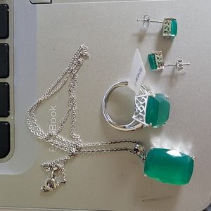 JTV green onyx rhodium sterling silver